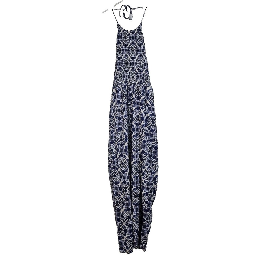 Patron's of Peace Blue & White Extra Small Women's Romper Jumpsuit Smocked NWOT